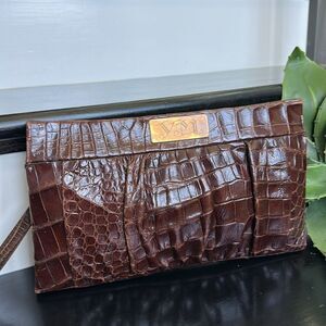 Vintage 1940s genuine crocodile embossed clutch wristlet handbag collectors rare